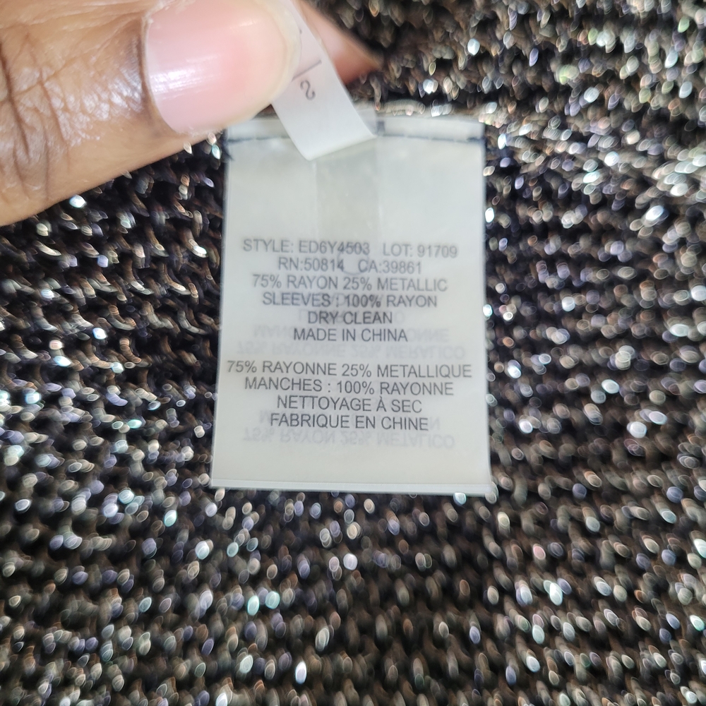 Elie Tahari Women's Zareen Yarn Chic Black Gold Drape Front Cardigan Small - Picture 11 of 11